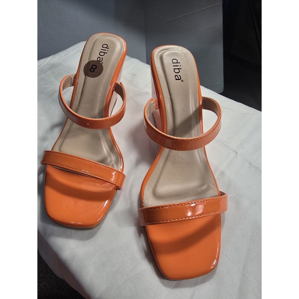 Diba Women's Bright "NEON" Orange Square  Toe Slice Sandals Sz 8